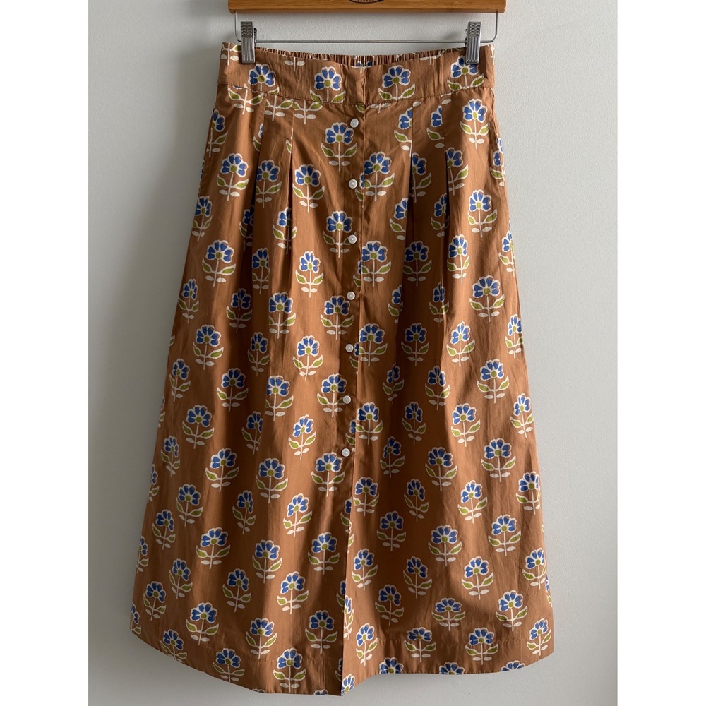 Livro Brown Floral Block Print Button Down Shirt Cotton Band Collar and Skirt - Picture 5 of 15